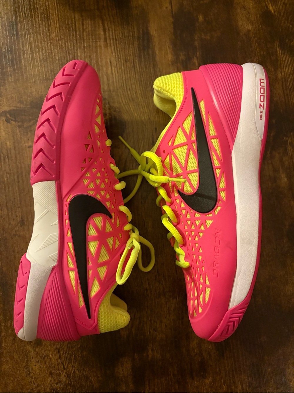 Nike Pink and Neon Yellow Women's Tennis Shoes